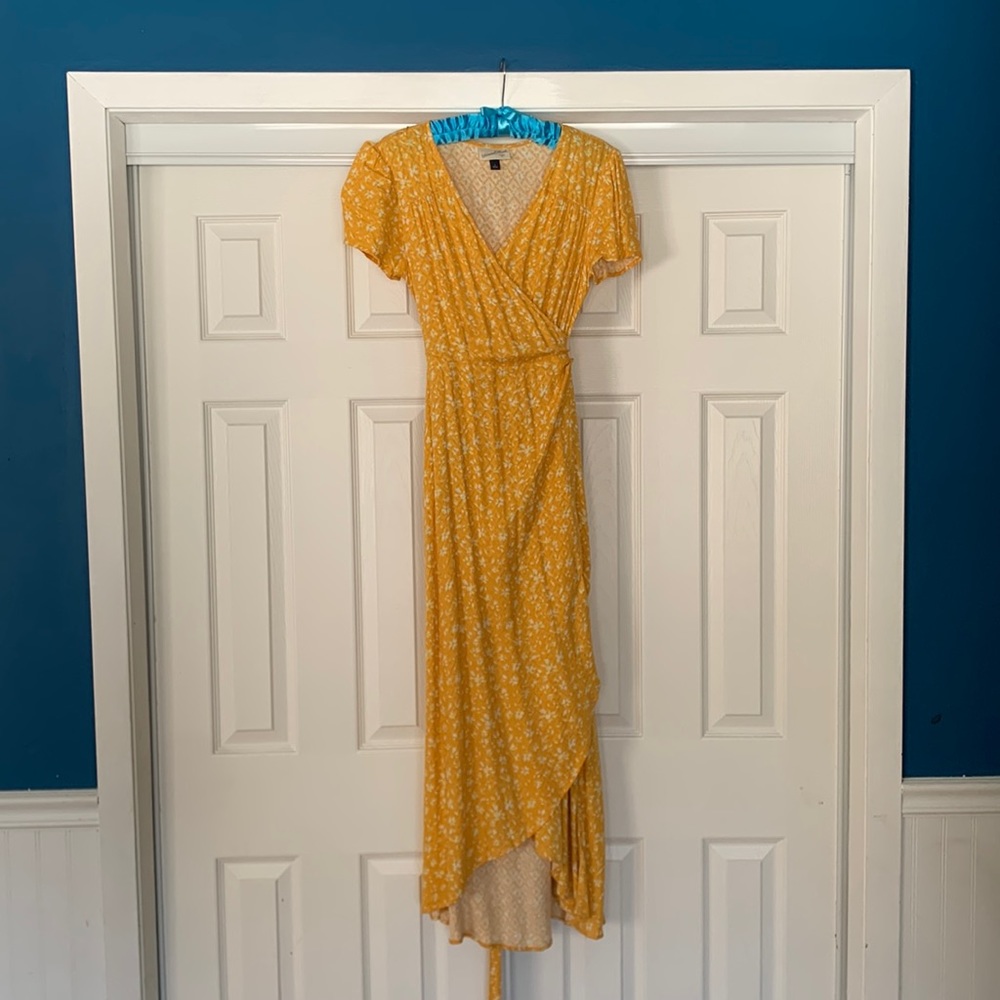 Yellow floral wrap dresss